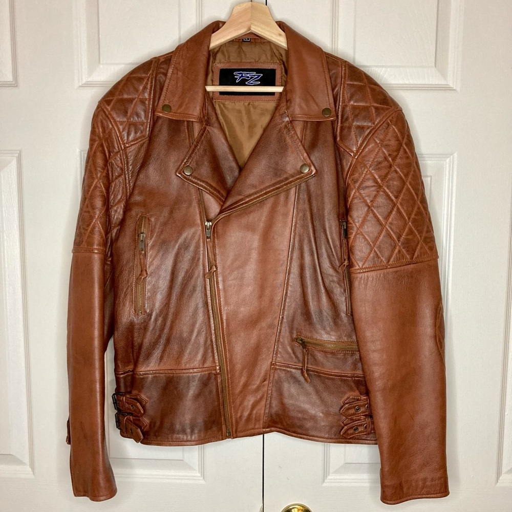 Brown Leather Moto Style Jacket